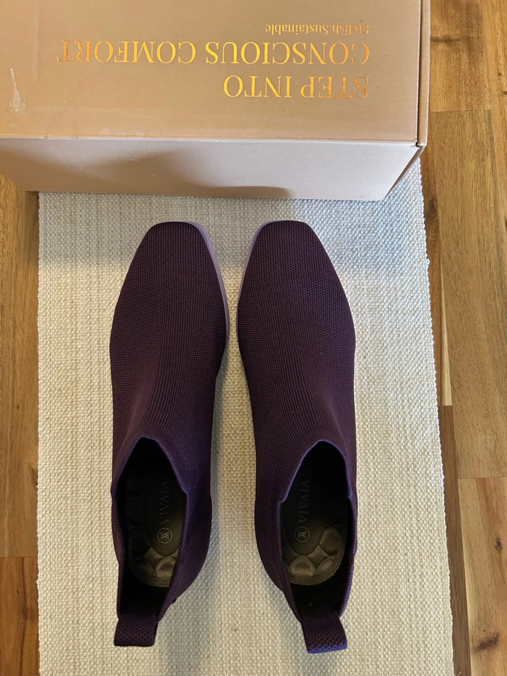 Vivaia Ryan Knit Purple Flat Ankle Boots Slip-On Booties in Plum Size 9.5 or 41